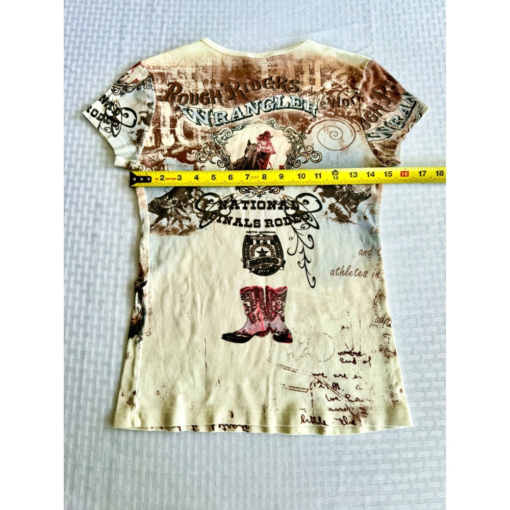 Fornia Wrangler Rough Riders Rodeo Graphic Tee Rhinestone Cream Medium USA - Picture 6 of 9